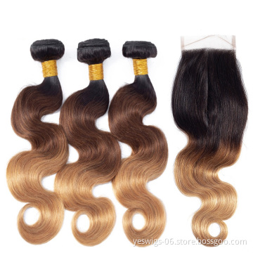 1b/4/27 Body Wave 3 Bundles with Closure Brazilian Hair Bundles 100% Virgin Human Hair Extensions Virgin Cuticle Aligned Hair